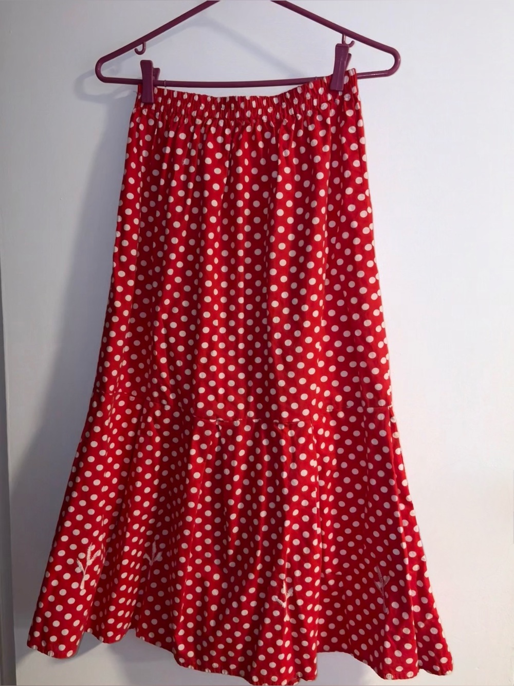 Women's Red Polka Dot Maxi Skirt - Elastic Waist, Flared Hem